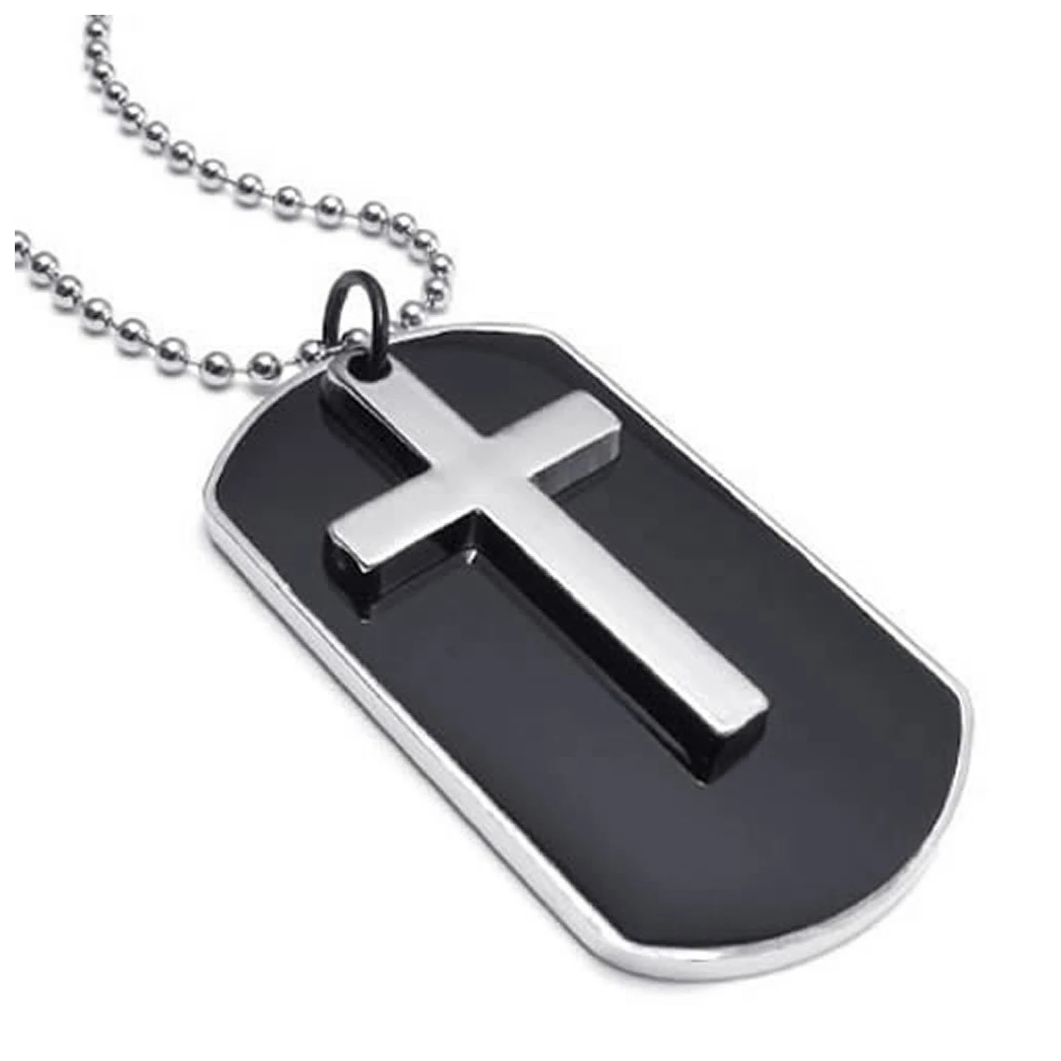 Jewelry Men's Ladies Necklace, Military Cross Markers Army Style Dog Tag Pendant with 68cm Chain