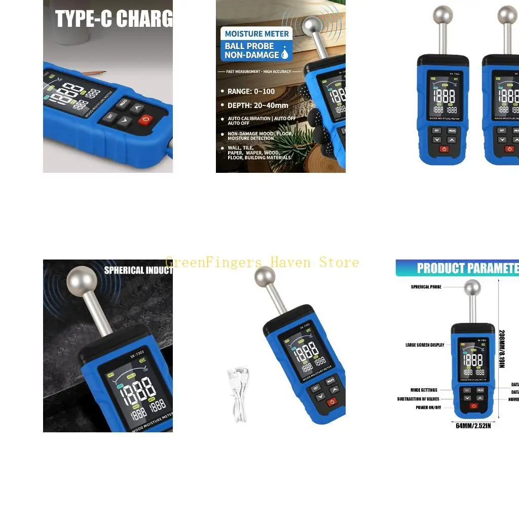 F68D Pinless Moisture Meter with Display Handheld Tester for Common Building Review