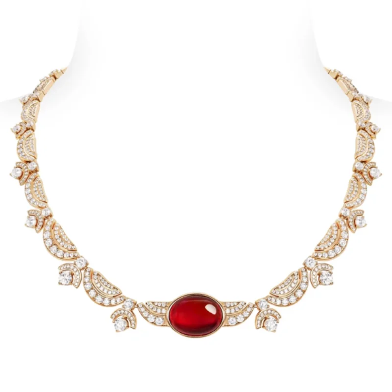 

BELLUX 925 Silver Synthetic Zircon Romantic Red Ruby Gold Luxury Design Elegant Vintage Necklace