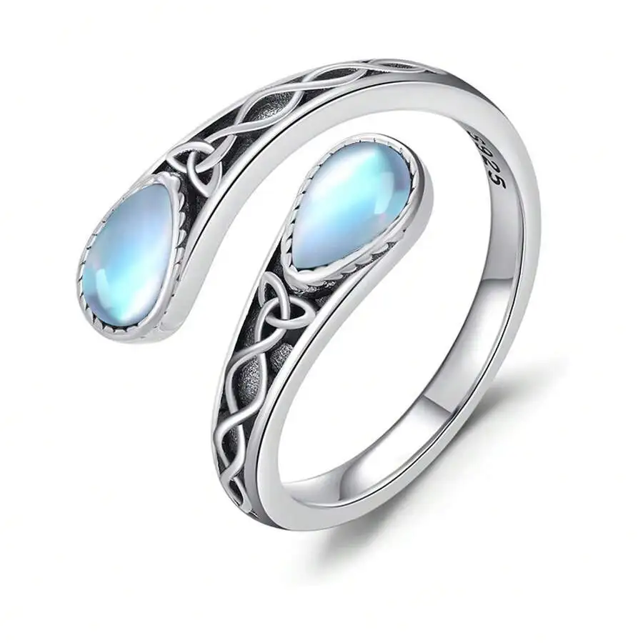 

Vintage Celtic Knot Open Ring With Moonstone For Women Fashion Jewelry