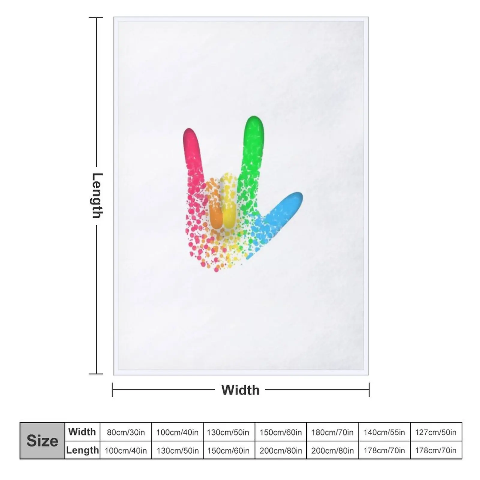 Rainbow Pointillism a??I love youa?? Sign Language hand Throw Blanket Hair Hairy Blankets