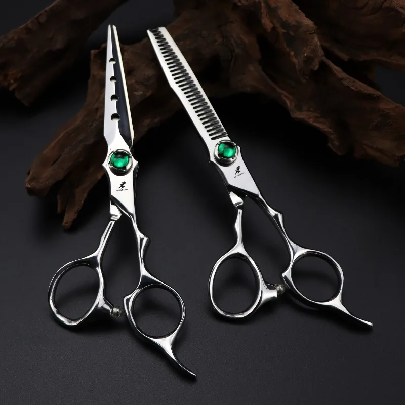 6.0 inch NEPURLson, double sword type, green gemstone, hair scissors, straight scissors, tooth scissors