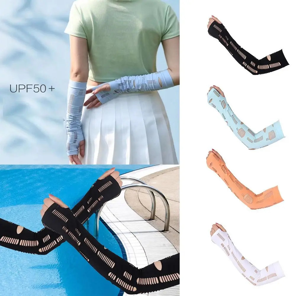 غطاء حماية لليد من الحرير الجليدي للحماية من الشمس، غطاء حماية لليد للأشعة فوق البنفسجية، أكمام للذراع، قفازات شبكية للنساء والفتيات #5