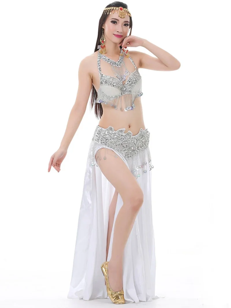 

Adult Women Indian Belly Dancewear Beading Sequin Diamond Embroidery Dance Stage Performance Set Female Rave Outfits Costume