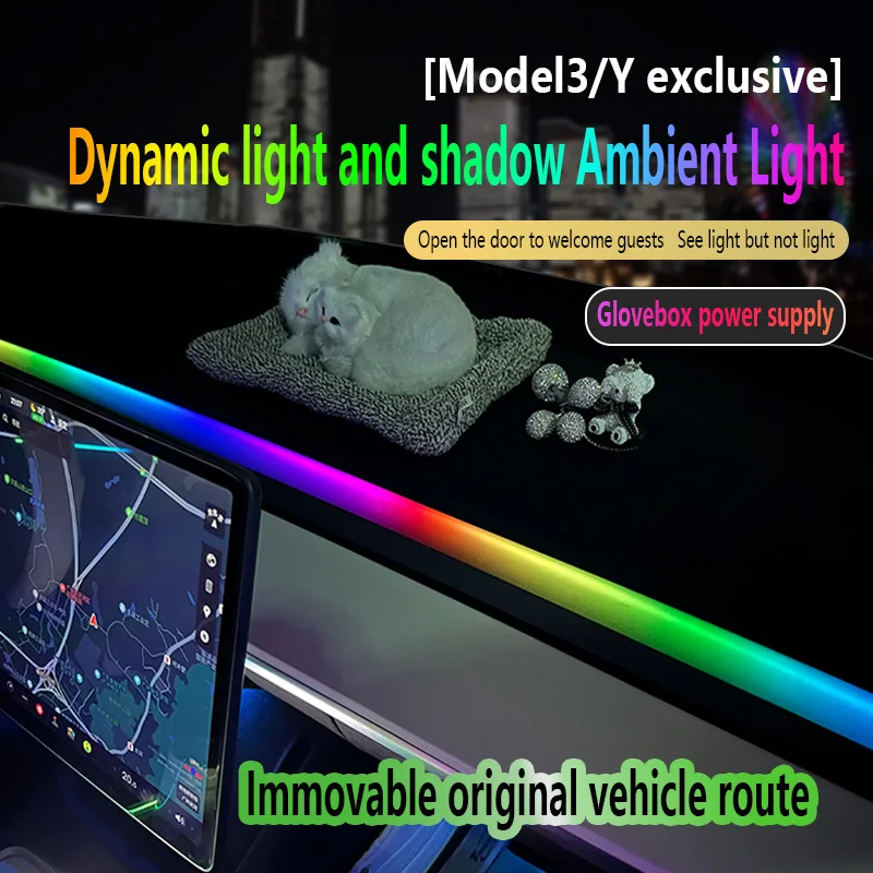 1in1 Center Console Dashboard Foot Lights symphony LED App Controller Ambient Lighting Car Neon Lights USB For Tesla Model 3/Y/X