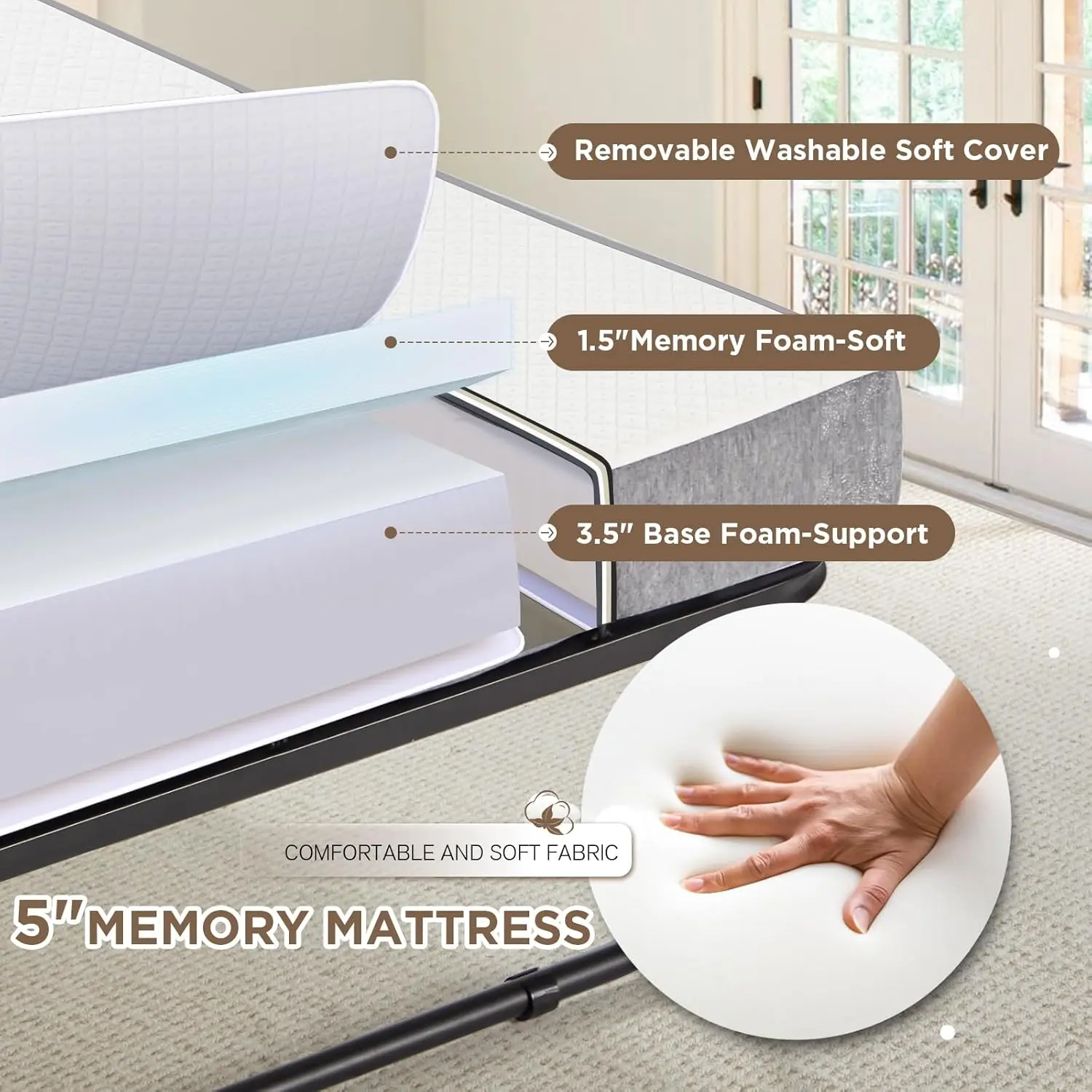 Lit pliant avec matelas pour adultes, lit d'appoint portable, matelas en mousse de 5 pouces, lit simple pliable