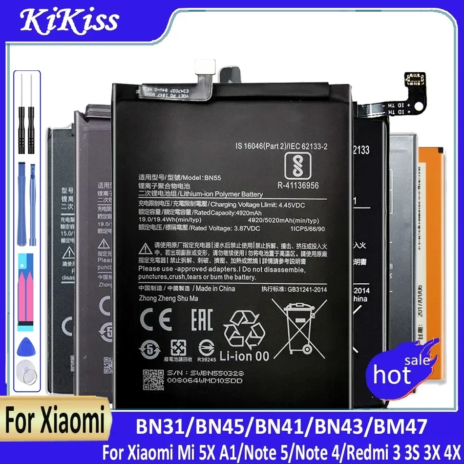 Battery for Xiaomi Note 7, 10, 10T Pro, Note3, Redmi Go 5, Mi 6X, A2, 2, 3, 5, 6, 8 Lite, CC9e, K30i Max, BN46, BN47, 48, 49, 5