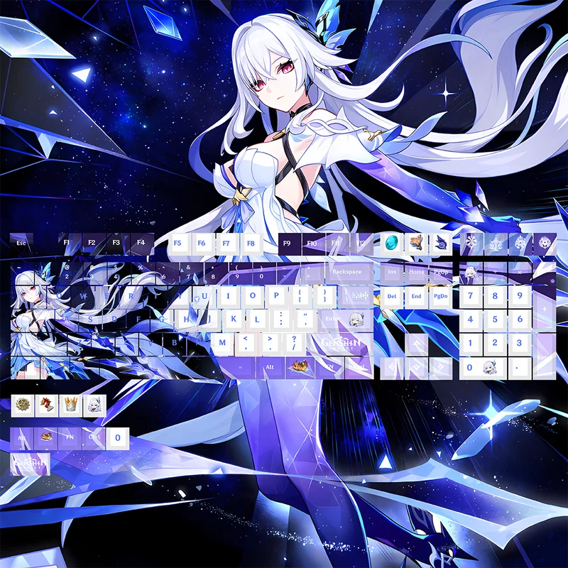 คีย์แคปธีมเกม Genshin Impact ตัวละครฟลินส์ ลาอมา สกีร์ค คีย์แคปธีมอนิเมชั่นเกม PBT Cherry High Side Light สำหรับคีย์บอร์ดแบบ Mechanical