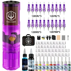 Tattoo Kit POSEIDON High Quality Tattoo Pen Kit For Permanent Makeup Tattoo Machine New Purple Tattoo Power Supply Tattoo Gun Ki