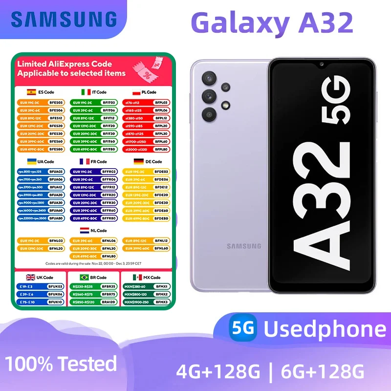 Samsung Galaxy A32 5g Smartphone Dimensity 720 6.5-inches Screen 48MP Camera Android Original Used Phone