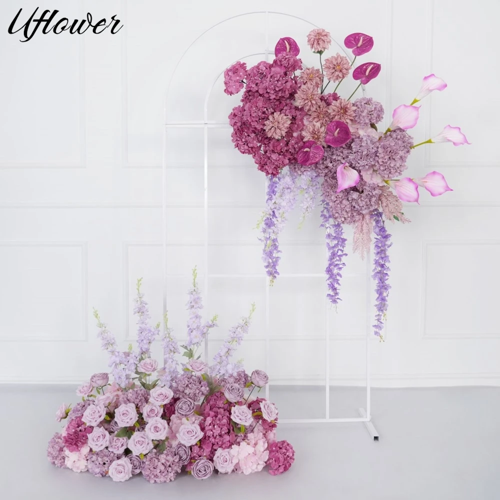 

Uflower Purple Rose Hydrangea Flower Artificial Flower Road Leading Flower Wedding KT Board Decor Welcom Sign Decor Flower Row