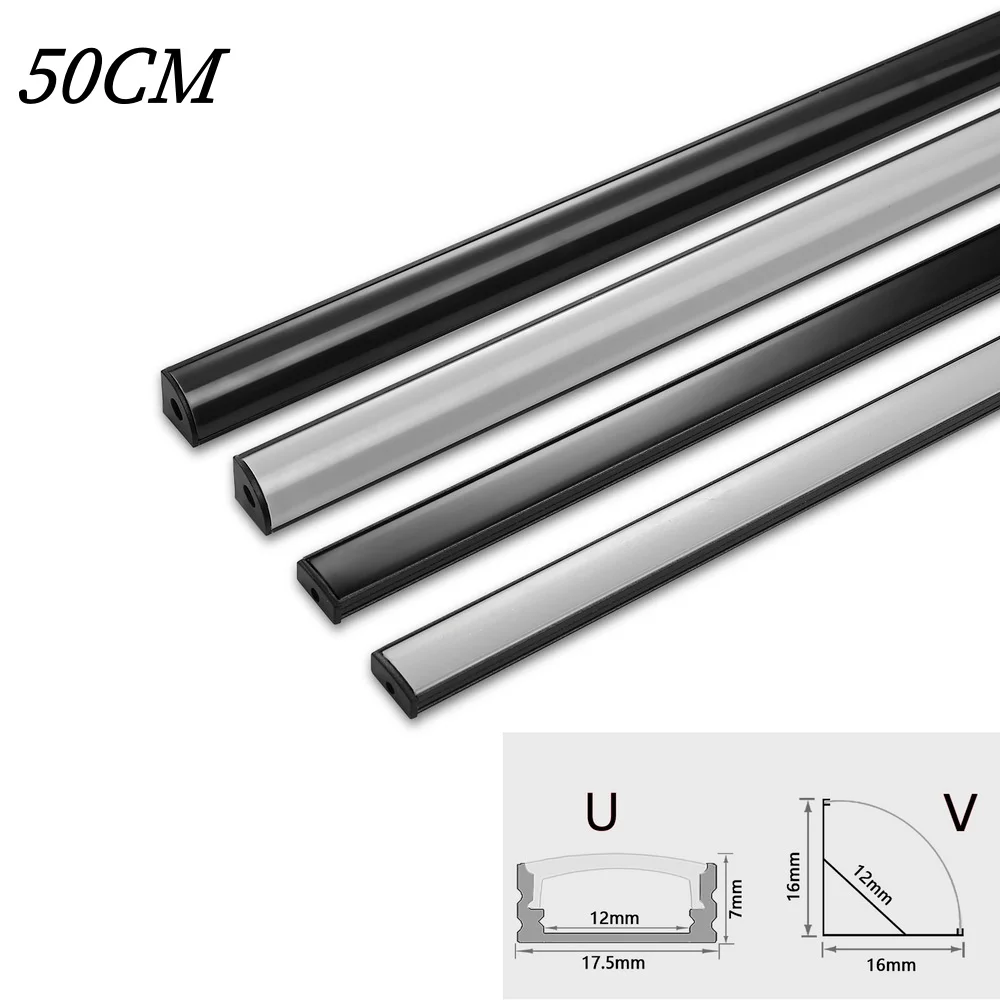 Black Cover 1-28 Pieces/Pack LED Aluminum Profile 0.5m/Piece U/V Shape Suitable For 8-12mm LED Light Strip Housing Channel