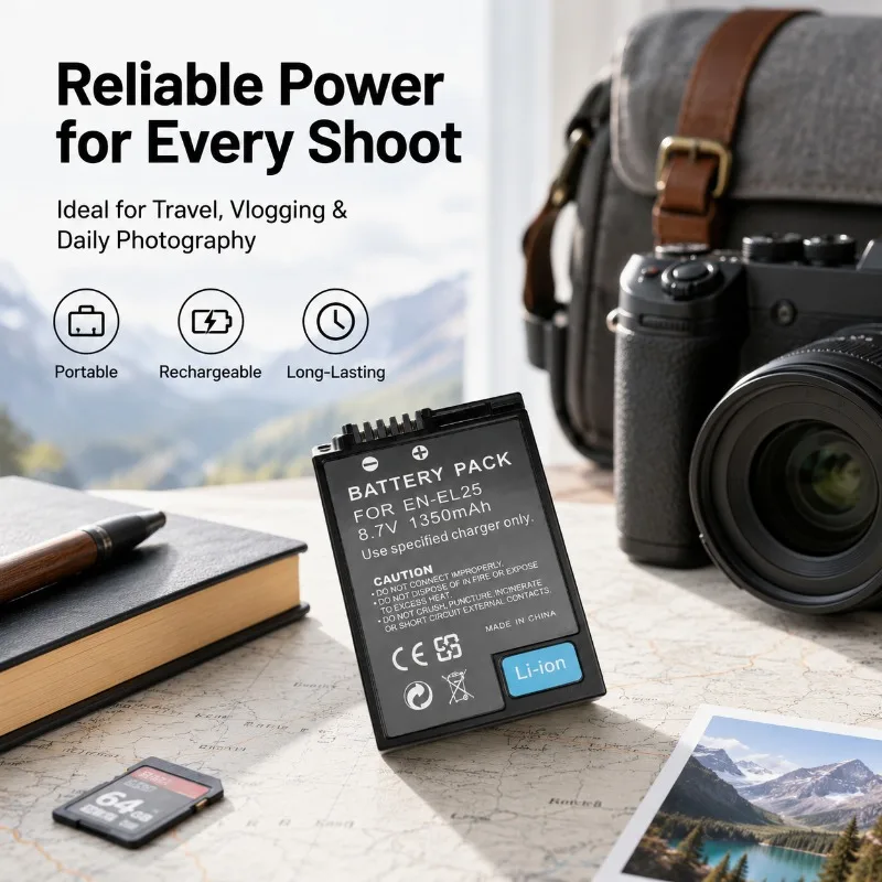 EN-EL25 1350mAh Lithium-ion Rechargeable Battery Pack, Suitable for Z50 ZFC Camera Full Range Backup Camera Digital Battery Pack