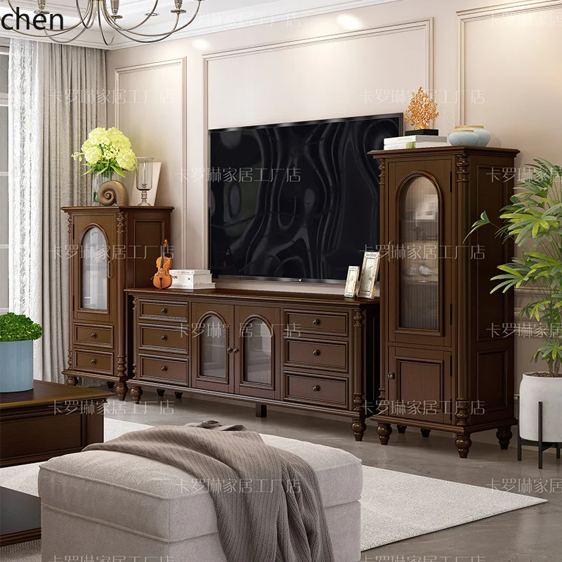 HT retro bedroom full solid wood TV heightened storage living room coffee table combination furniture