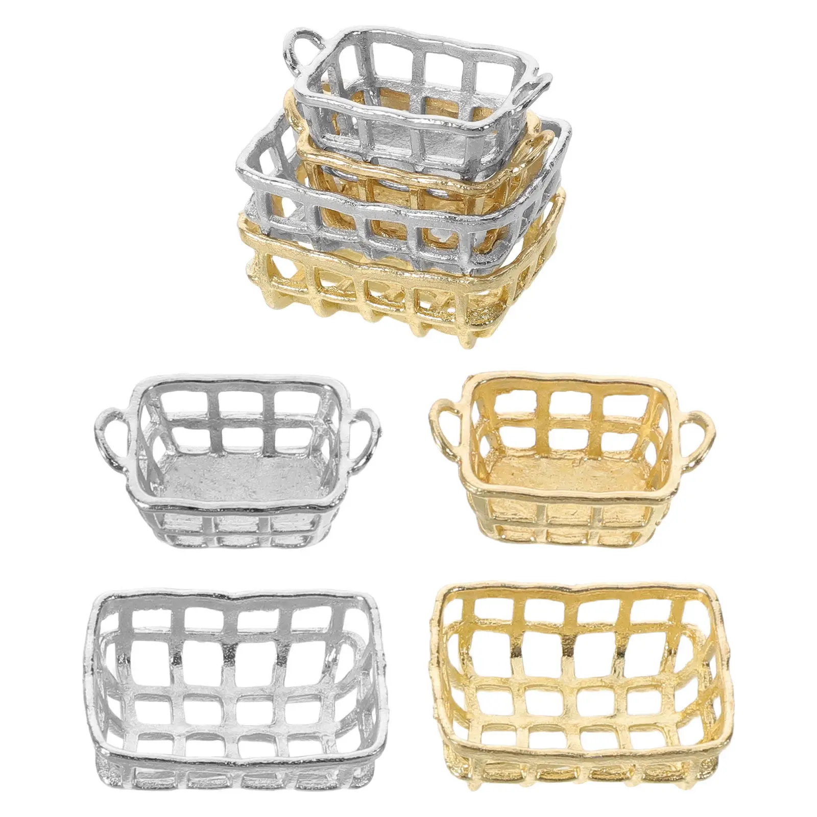 8Pcs Miniature Bread Basket Set Alloy Dollhouse Kitchen Accessories Mini Storage Baskets for Fairy Garden Decor Kids Pretend