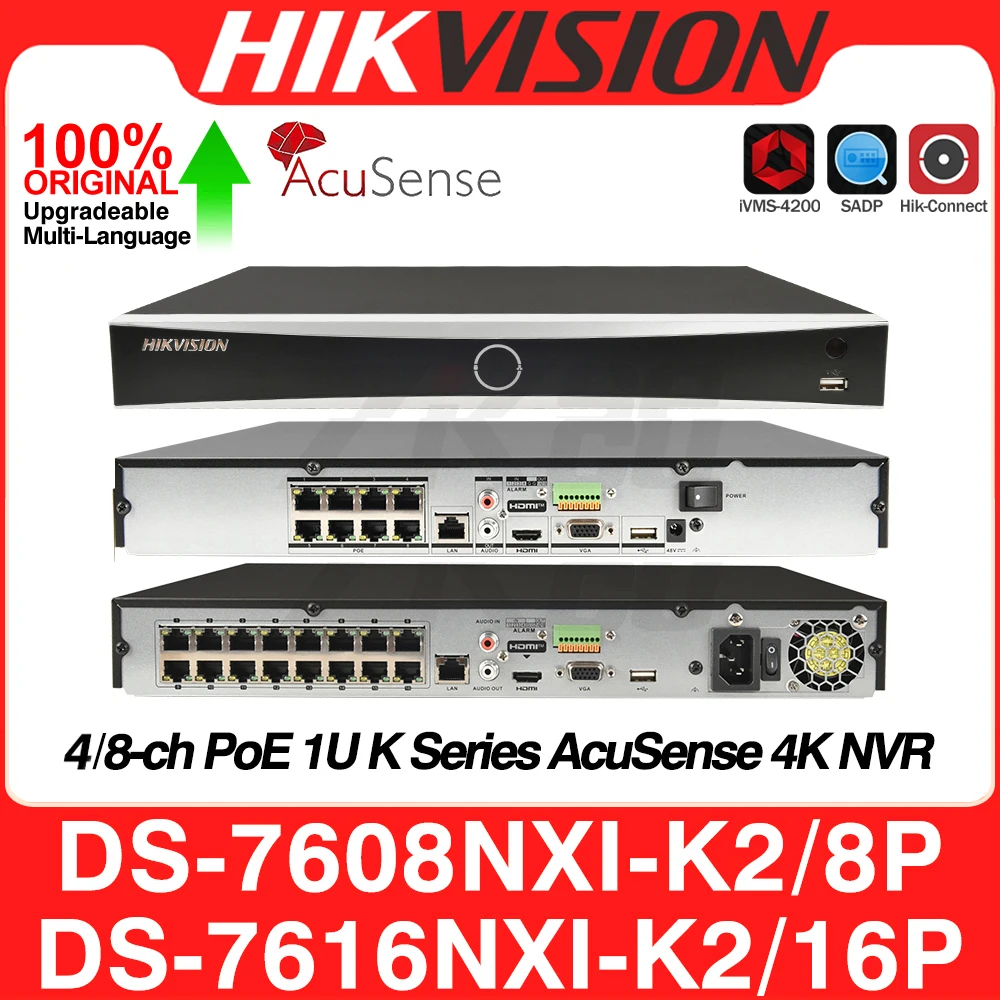 

Hikvision DS-7608NXI-K2/8P DS-7616NXI-K2/16P 8/16CH POE AcuSense 4K NVR 2 SATA AI на камеру/устройство MD2.0, сетевой видеорегистратор