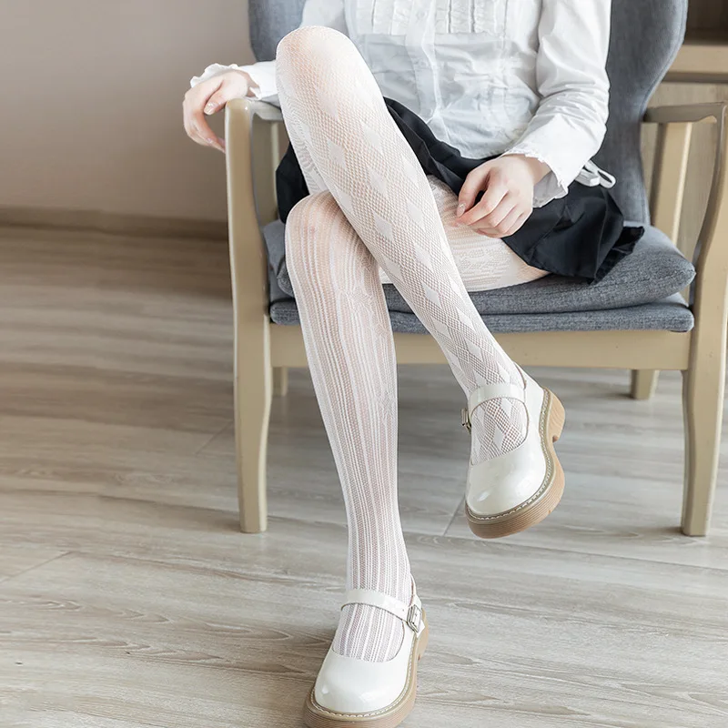 Meisje Maid Ruit Dark Queen Stijl Lolita Stocking Vrouwen Cosplay Kostuums Accessoires Ab Hollow Out Mesh Kousen Strakke Tuiwa