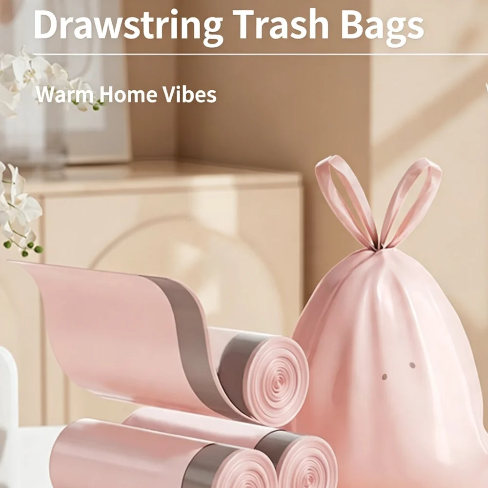 Drawstring Trash Bags, Double-Sided Extra Thick Heavy Duty Garbage Bags with Easy-Tear Point Design, Multi-Purpose Storage and Waste Bags