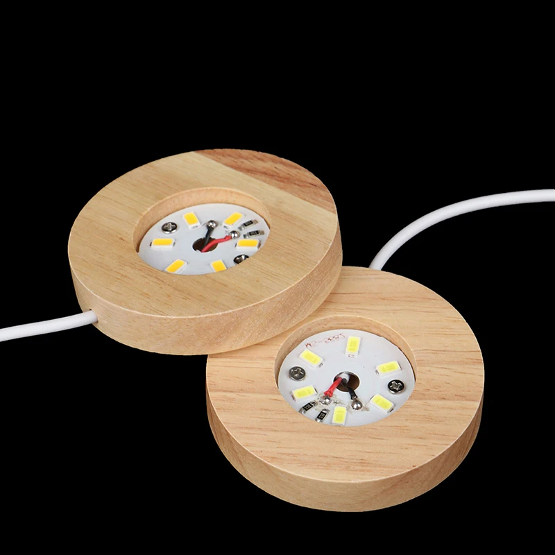 Houten lichtbasis Oplaadbare afstandsbediening Nachtlamp Kleurrijk LED-licht Kunstornament Kristalglas voor epoxyharsbasis 6/8 cm