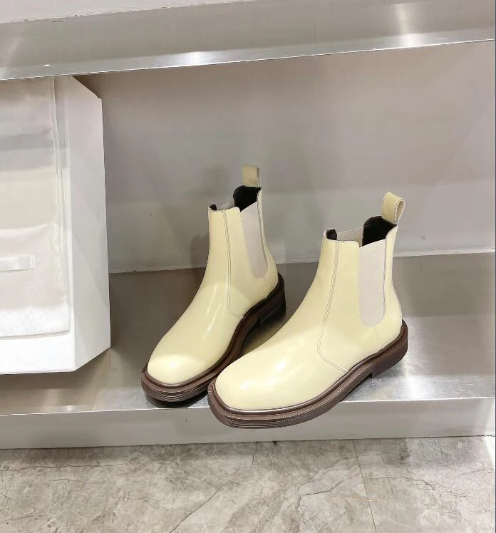 Chelsea Boots Women 2023 New Arrival Genuine Leather Slip on Round Toe Bota Black Beige Short Ankle Nude Bootie