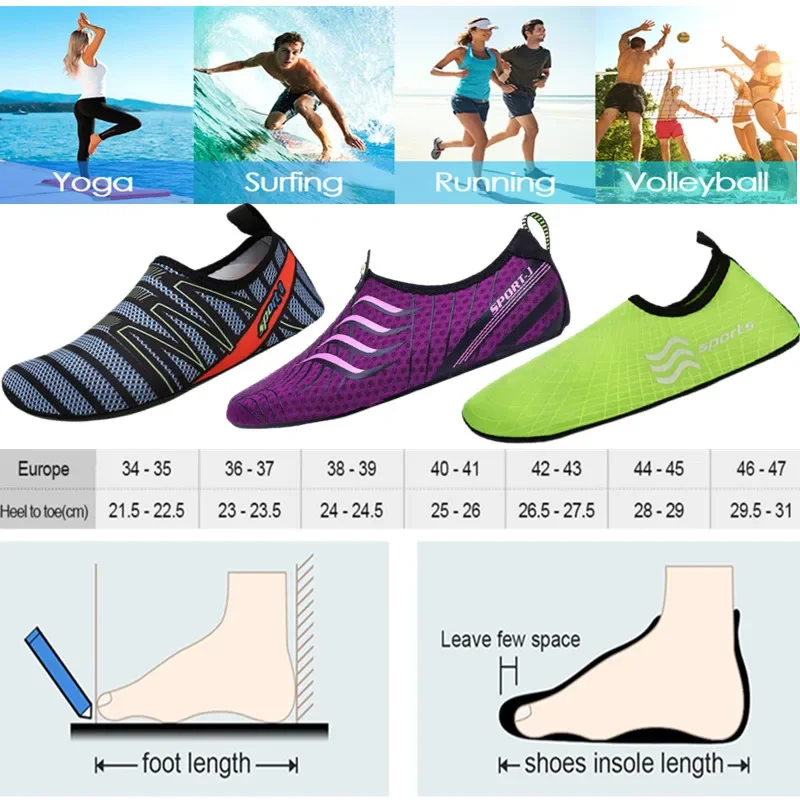 Soft Lightweight Breathable Man Women Aqua Shoes Quick Dry Beach Wading Shoes Outdoor Flat Swimming Shoes Diving Surfing Slipper