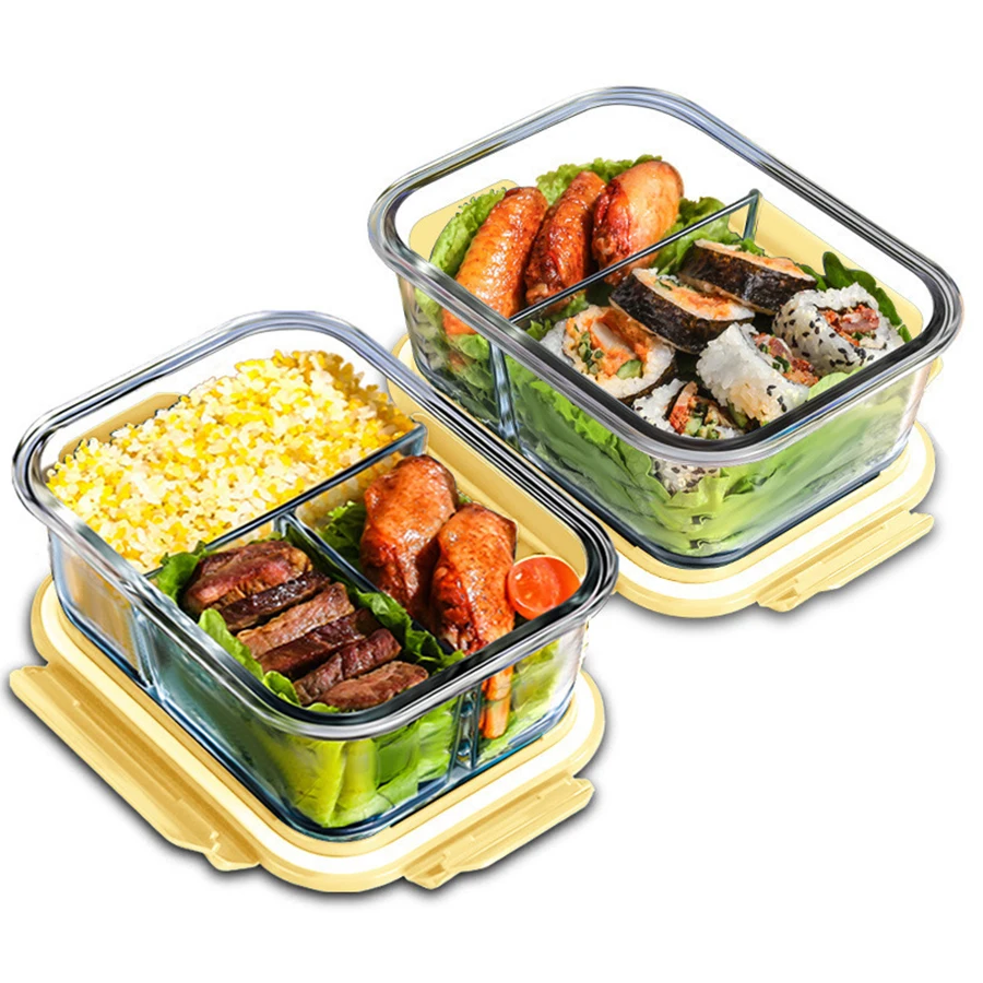 Fiambrera de vidrio, contenedores de almacenamiento de alimentos con tapas, contenedores de preparación de comidas, caja de mantenimiento fresco de vidrio, fiambreras herméticas, cajas Bento