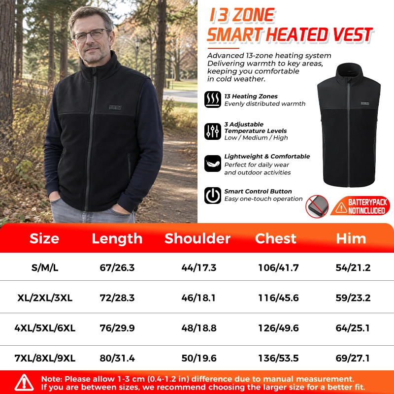 Smart Heated Vest 13 Zones USB Heater Winter Thermal Jacket Liner Soft Comfortable Inner Wear Electric Heating Waistcoat Unisex