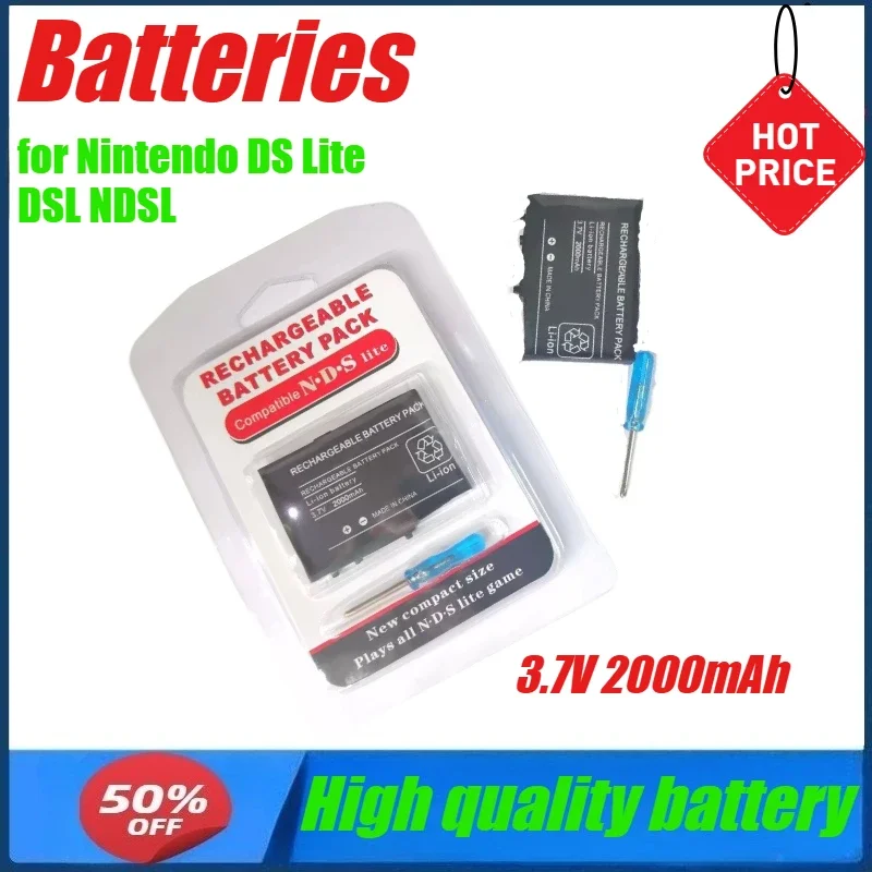 

1/2pcs 3.7V 2000mAh Rechargeable Lithium-ion Battery Pack for Nintendo DS Lite DSL NDSL Replacement Batteries with Screwdriver