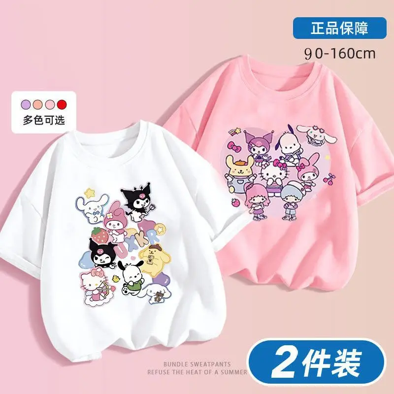 Sanrio 2024 New Girl Boy T-Shirt Short Sleeve Summer Cute Sweet Cartoon My Melody Hello Kitty Kuromi Top Clothing Gift