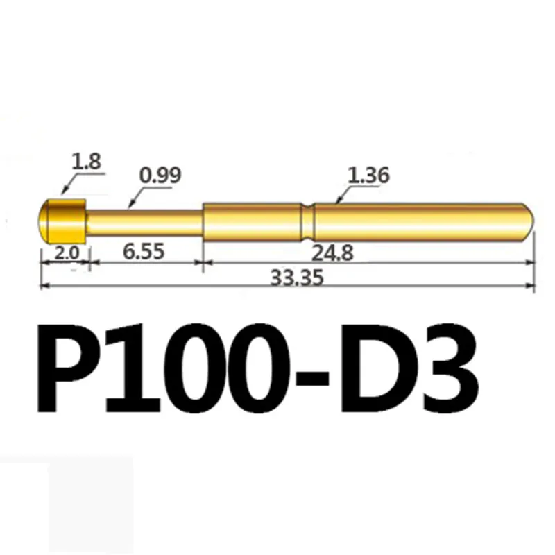 100pcs P100-D3 große Rundkopf feder prüf sonde mit Außen durchmesser von 1,8mm und Länge von 33,35mm ict Fingerhut