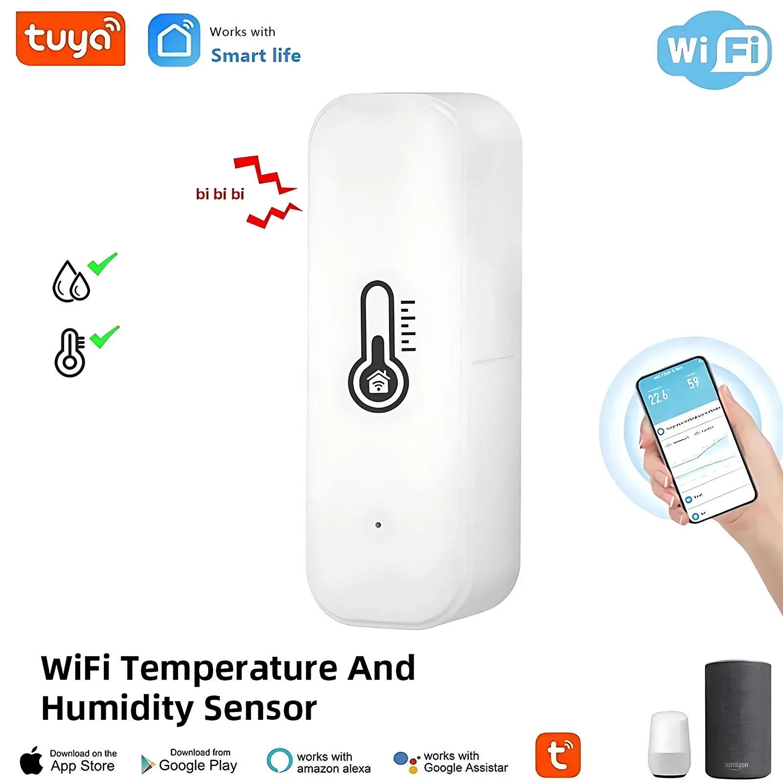 Tuya WiFi Temperature and Humidity Sensor Security Home Automation Indoor Baby Monitoring Thermometer Works With Alexa Google