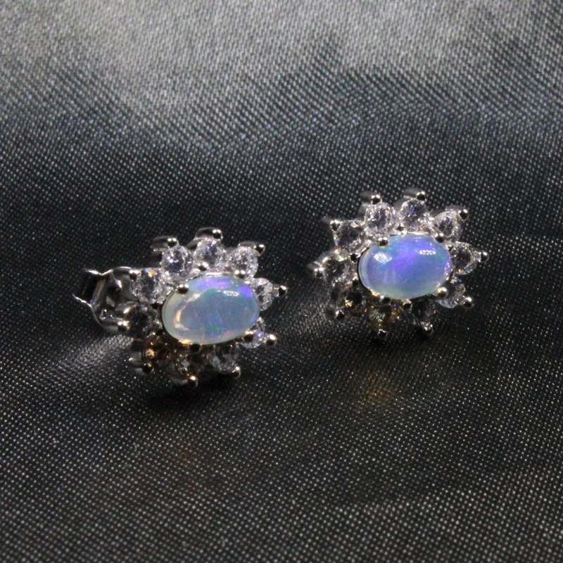 حقيقية العقيق الطبيعي وأقراط لارتداء اليومي 4*6 مللي متر الأبيض أوبال الفضة أقراط الحساسية الحرة 18K مجوهرات مطلية بالذهب