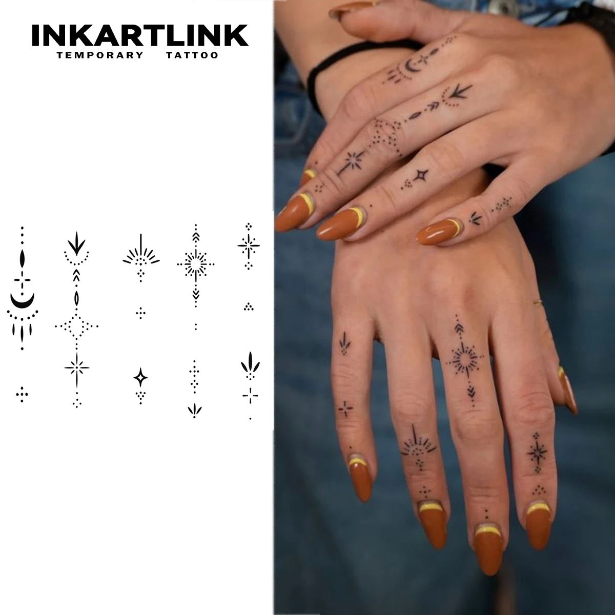 

Временная татуировка с геометрической звездой и луной, длится до 15 дней, новая технология, волшебная водонепроницаемая полуперманентная наклейка, для минимализма Bo