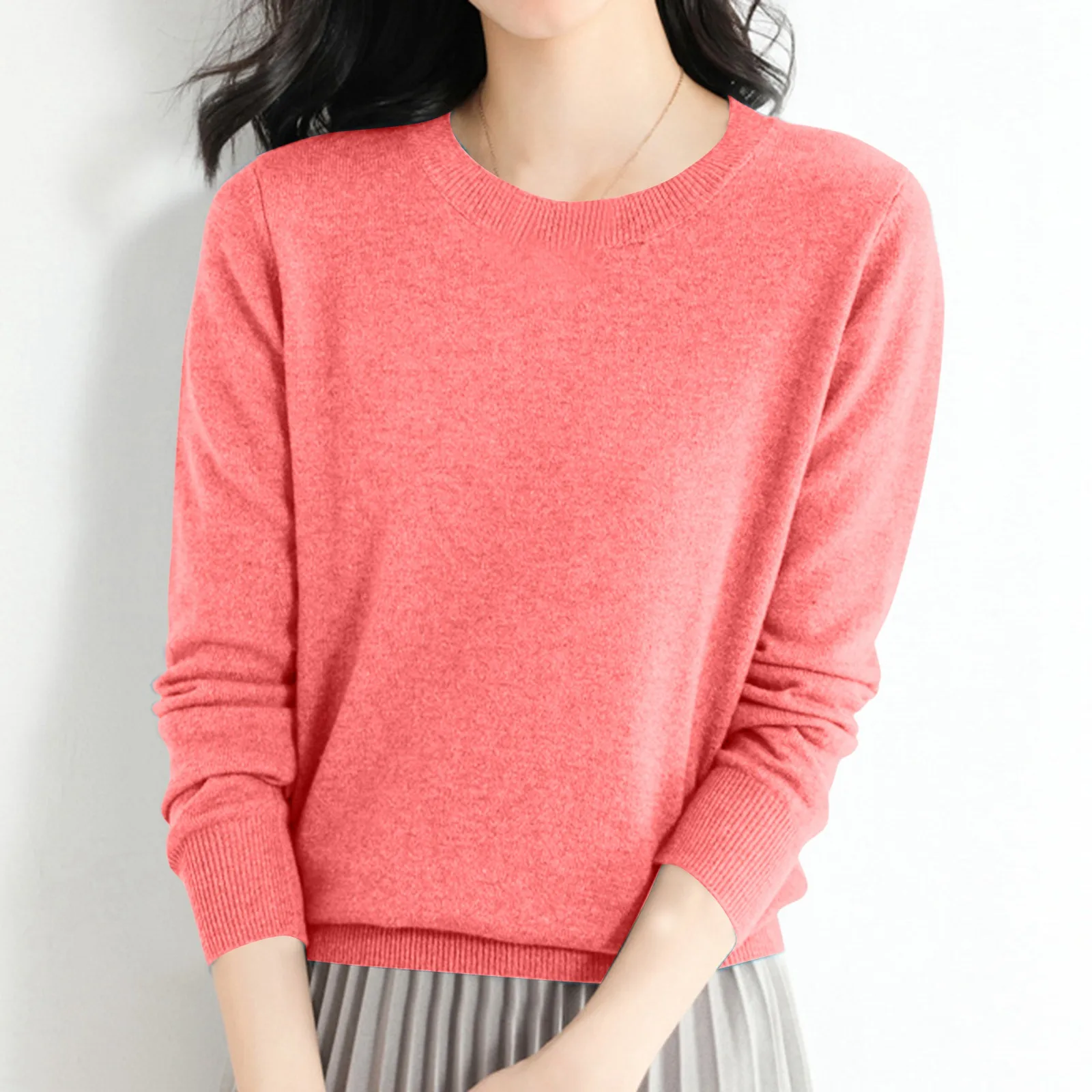 Solid Colors Spring Autumn Winter European Style Women Fashion Pullovers Knitted Cashmere Wool Sweater Lady Big Size 2024