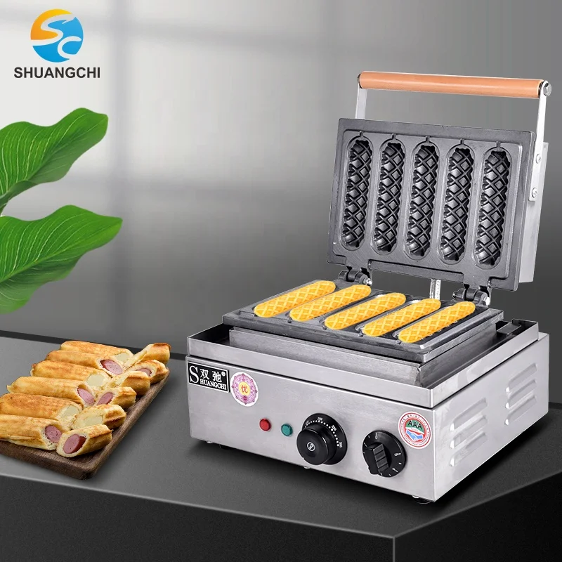 China Factory Hot Sale New Electric 5 Pieces Crispy Corn Hot Dog Waffle Maker Muffin Sausage Machine With Low Price