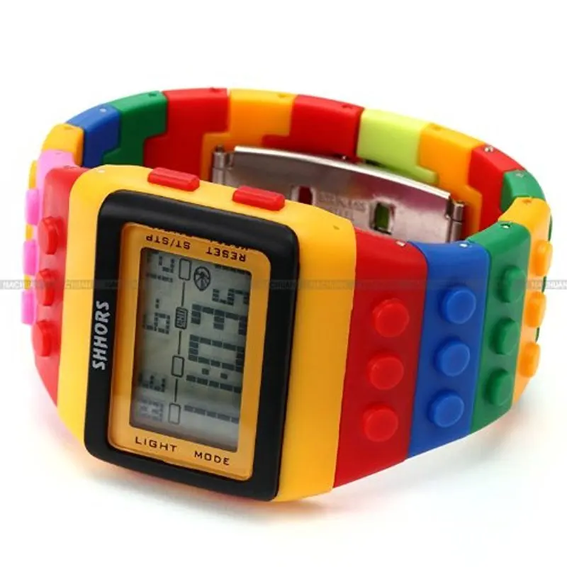 SHHORS LCD Digital Alarm Lady Men Block Constructor Stopwatch Sport Rubber Watch LED091