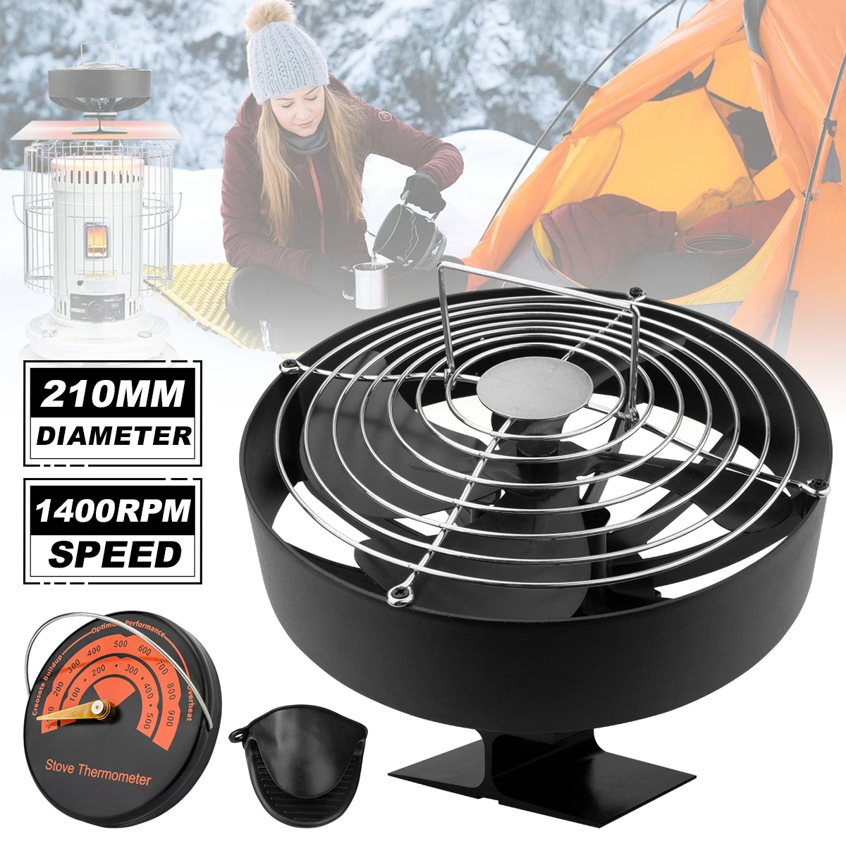 4 Blades Black Fireplace Fan Multifunction Log Wood Burner Ecological Efficient Home Heat Distribution Quiet Stove Fan 무동력팬