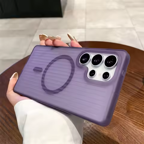 Corrugated Magnetic Clear Phone Case for Samsung S25 S24 Ultra S23 S22 S21 Plus Luggage Texture For Magsafe Translucent Cover