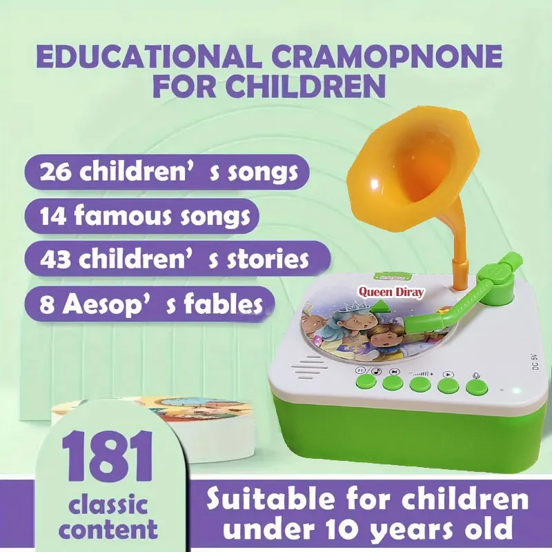 子供蓄音機子供用音楽プレーヤー、96の物語、音楽レコード、2〜6歳の子供の教育玩具に適しています