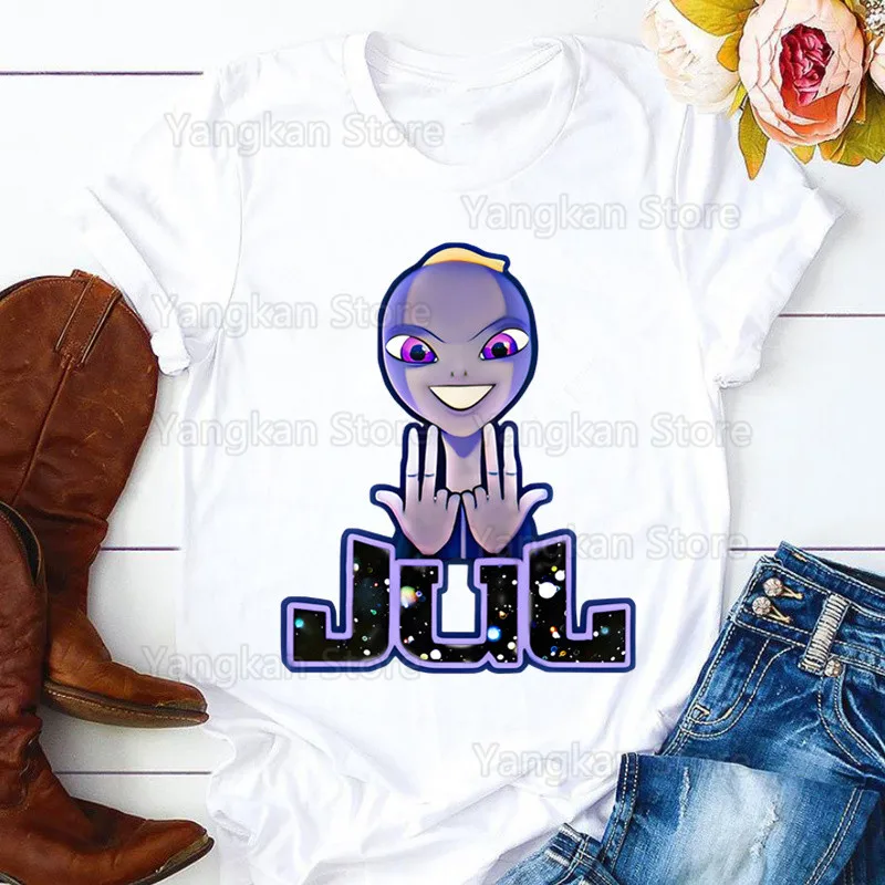 Rapper Jul Rien JUL Tchikita Camiseta Casual gola redonda camisa branca manga feminina camiseta gráfica