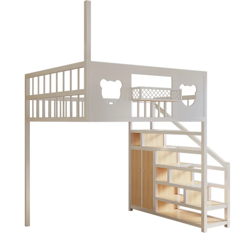 

Wrought iron elevated bed space saving household second floor suspended bed loft bed