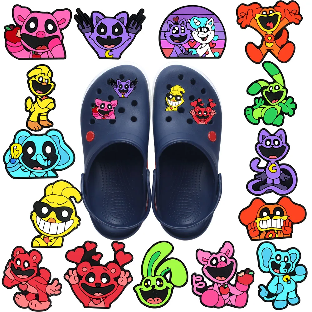 1-16pcs MINISO Smiling little animal Shoe Buckle Charms Funny Cartoon Character for Clogs Accessories Kids Xmas Birthday Gifts