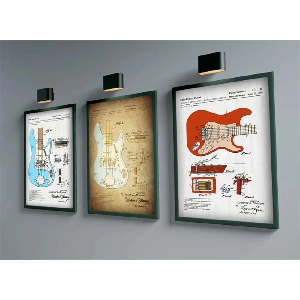 Electric Guitar Anatomy Poster Cello Acoustic Jazz Gibson Guitar Patent Canvas Print Wall Art Musical Room Decor view 3