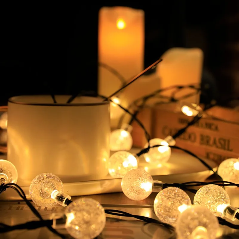 

Outdoor Solar Bubble Ball Lights String Waterdrop Decorative LED Fairy Lights for Camping Garden Party Warm White Colored
