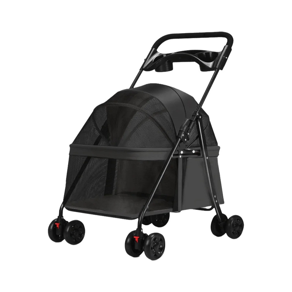 Cat Stroller Foldable Pet Stroller Dog & Cat Steel Frame Pet Trolley Carrier Compact Large Capacity Pet Push Cart City Walks