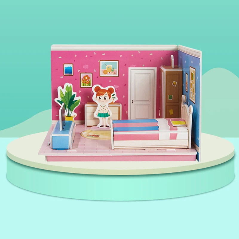 【BS】3D-Papierpuzzle für Kinder, Modellbauhaus zum Selbermachen, Früherziehung und Lernspielzeug zum Zusammenbauen