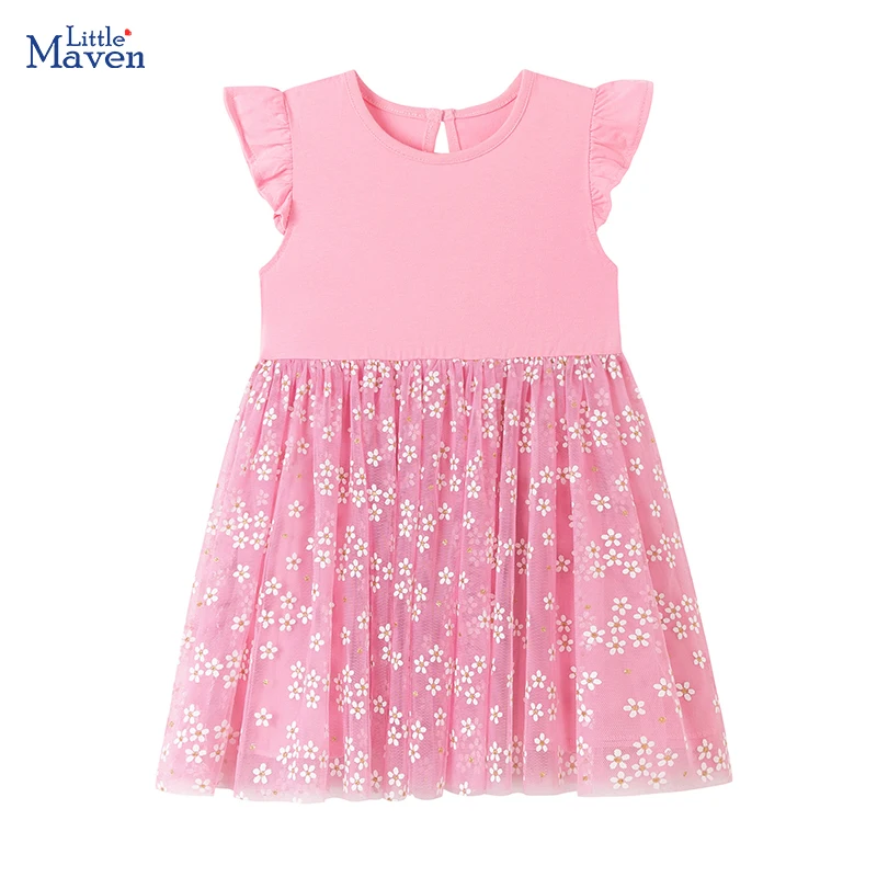 Little Maven Mädchenkleidung Kinderkleidung Baby 2026 Neue Cartoon-Prinzessin Kinder Sommer Blumen Mesh-Kleider 2-7 Jahre