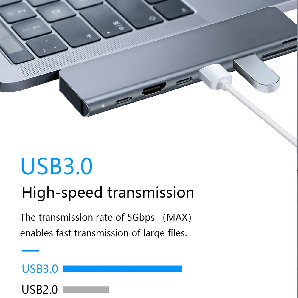 Tebe 7 in 1 C타입 허브, 맥북 USB-C에서 4K HDMI 호환 USB 3.0, SD/TF PD 고속 충전 스플리터, USB C 도킹 스테이션