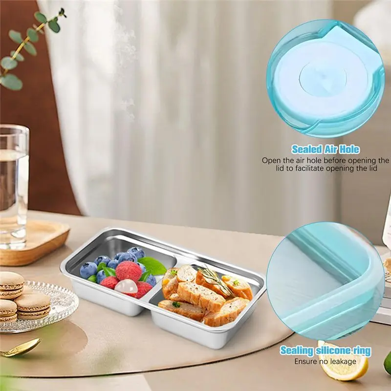 AT21-Reusable With Lid Grab And Go Snack Containers Stainless Steel Double Compartment For Takeout Outdoor