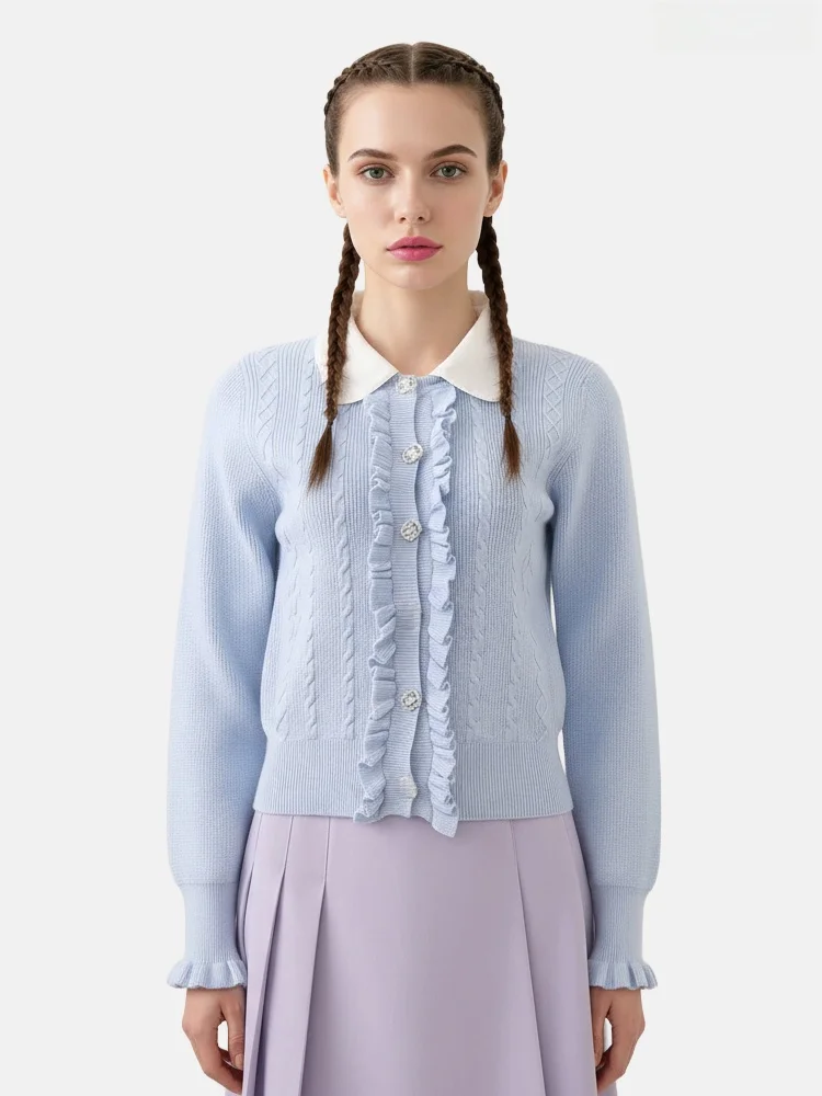 

Женский вязаный кардиган Slim Fit с кружевной отделкой, уникальный винтажный дизайн, высококачественный хлопковый жакет с эффектом пэчворк для девушек